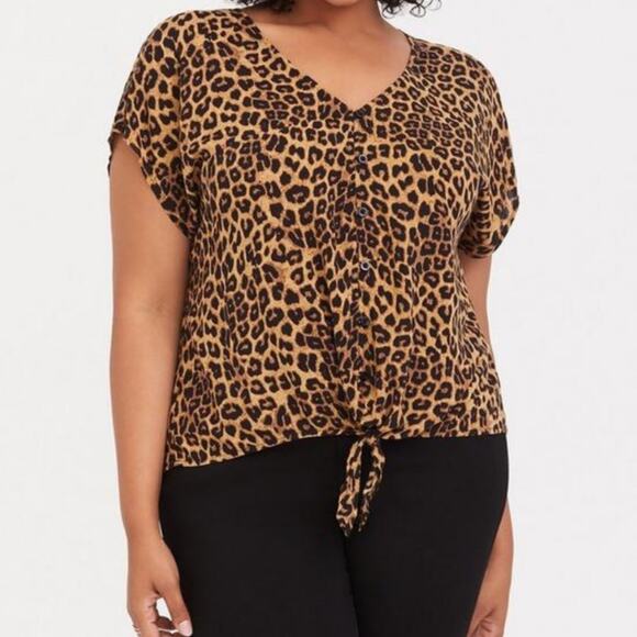 TORRID Leopard Animal Print Tie-Front Midi Top Sz 0 - Picture 1 of 10